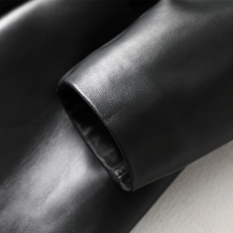 Fashion Trendy Middellange Blazer Jacket van PU- Leer met Knoopsluiting en Riem voor Dames & Plus-size