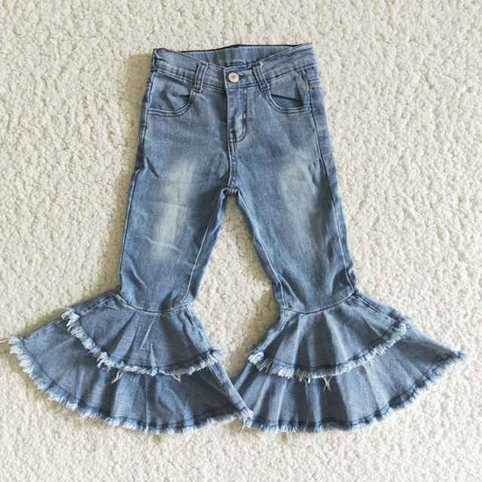 Casual Double Ruffle Leopard Denim Jeans (zonder riem) voor Kinderen