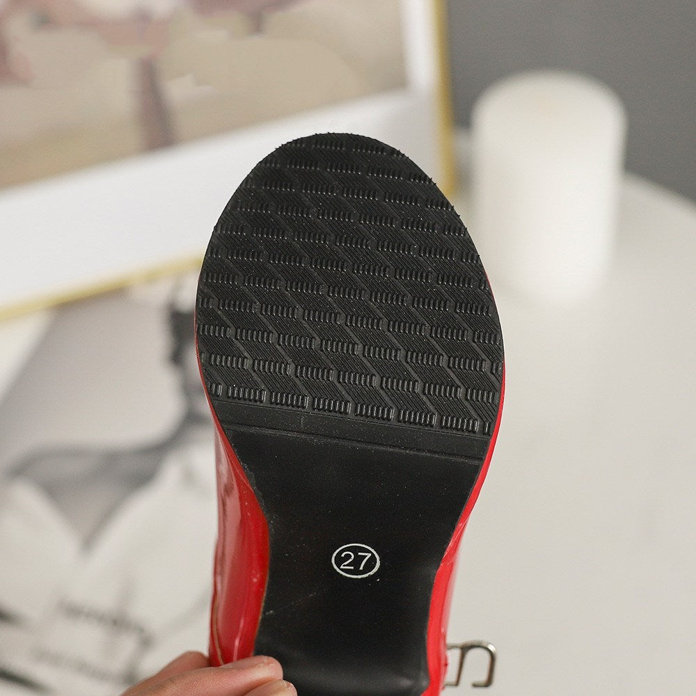 Elegante Formele/Feestelijk Effen Kleur Strik-Schoenen van PU-Leer met Hakje en Ronde Neus voor Meisjes met Strik