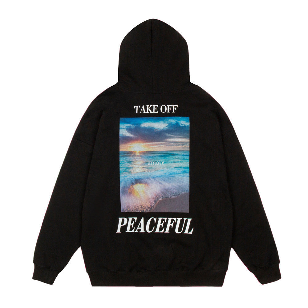 Losse hoodie met herfstlandschapsprint