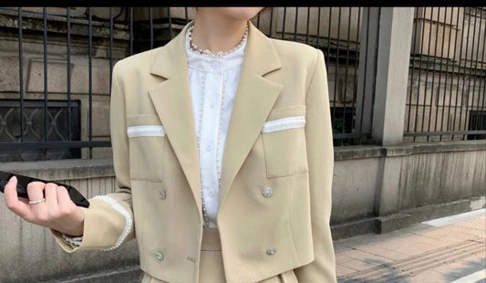 Elegante Beige Lange 2/3 delige Mantelpak/ Los met Bijpassende Riem voor Dames