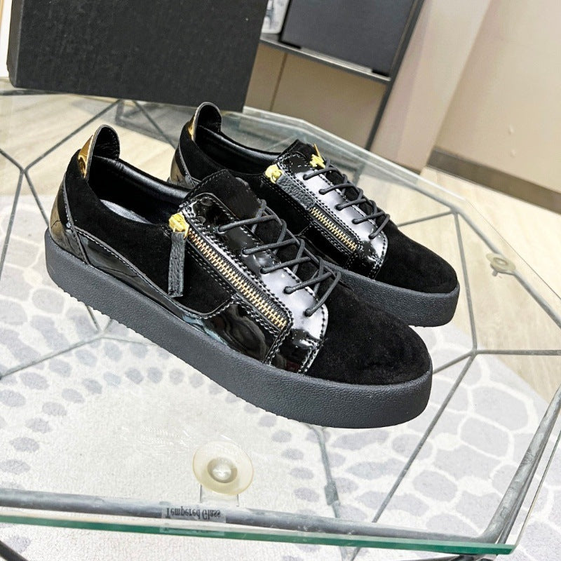 Europese Casual Comfortabele Effen Kleur Low-Top Sneakers van Echt Leer met Krokodillenpatroon en Ritssluiting voor Heren