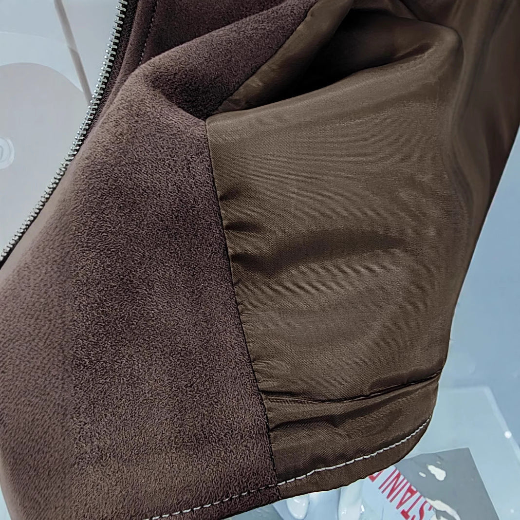 Europese en Amerikaanse Trendy Donkerbruine Suède Jacket met Ritssluitng voor Dames & Meiden
