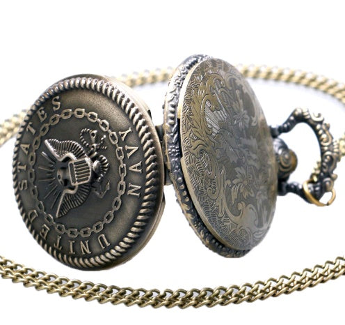 Amerikaanse Vintage Navy Roestvrij Staal Groen Bronzen Zakhorloge met Eagle-embleem voor Heren