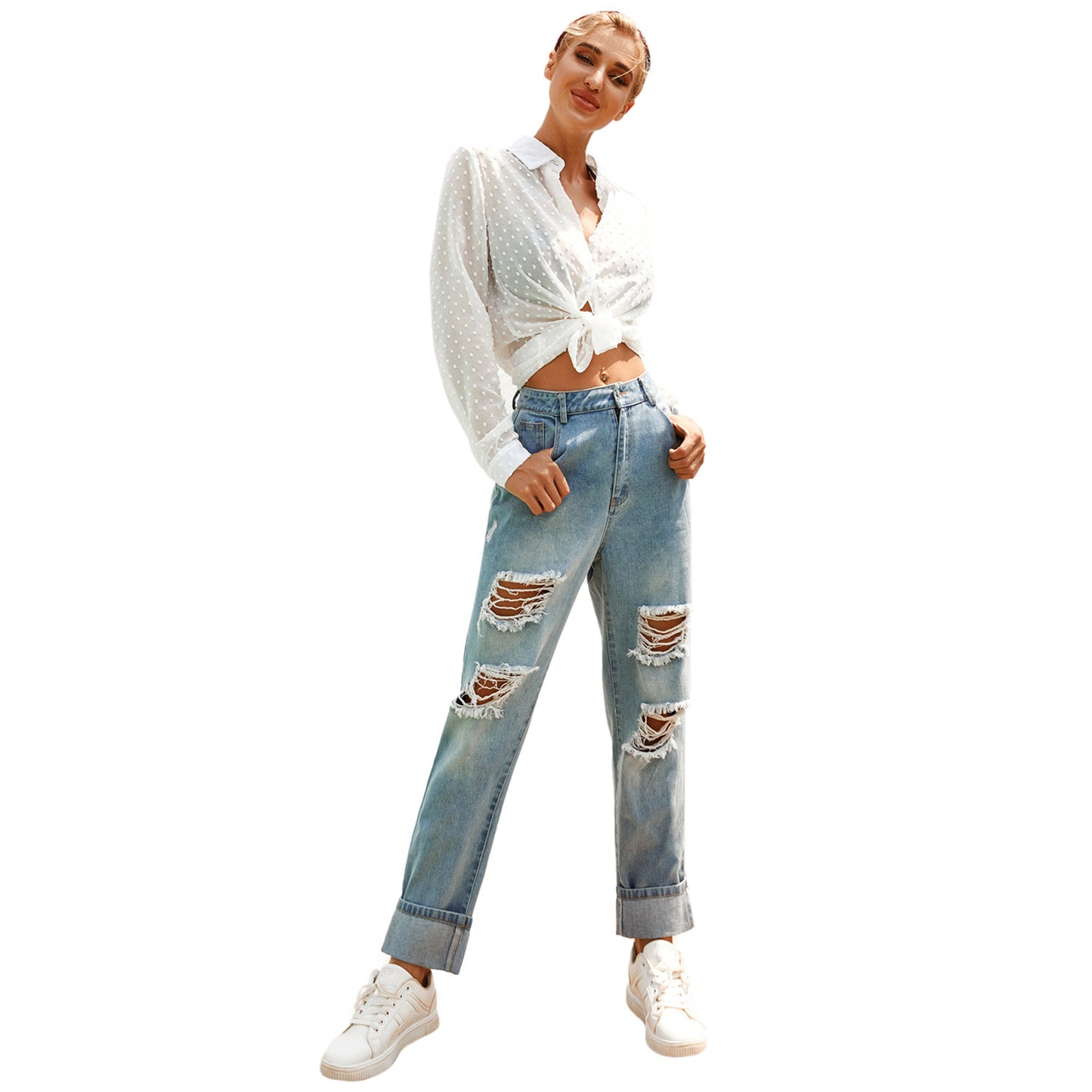 High Waist Ripped Jeans voor Dames & Meisjes