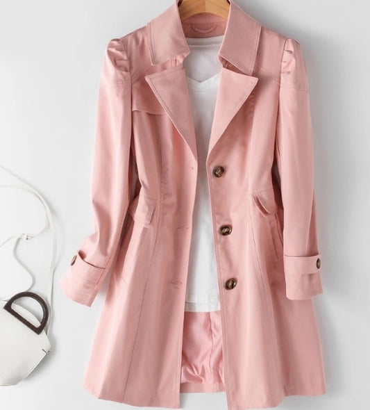 Trendy Casual Slanke Slim-Fit Trenchcoat in Effen Kleur met Knoopsluiting voor Dames & Plus-size