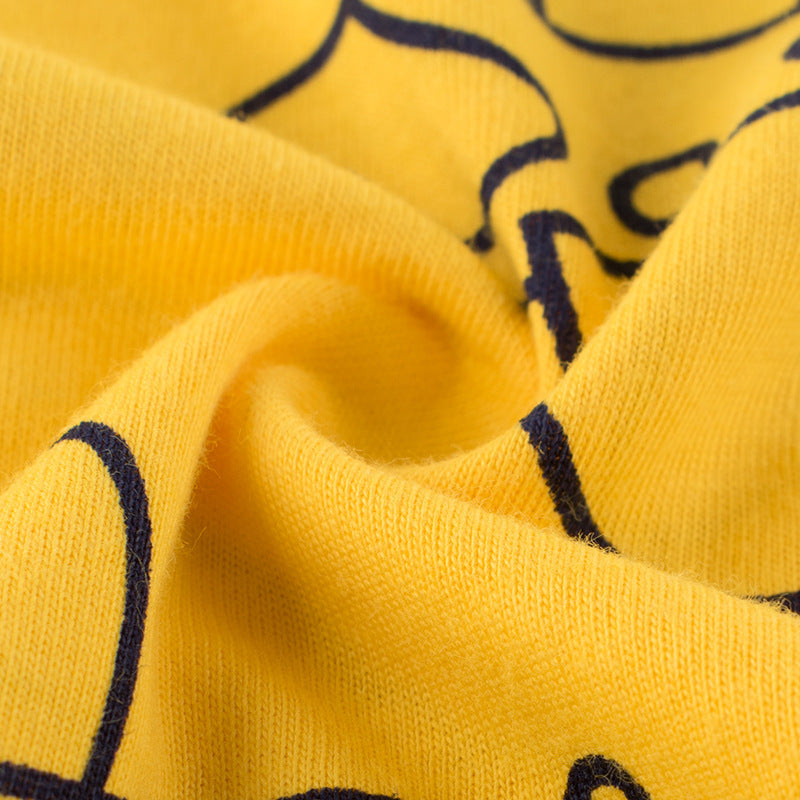 Trendy Casual Bedrukte Cartoonprint Ronde Hals Geel T-shirt met Korte Mouwen voor Kinderen