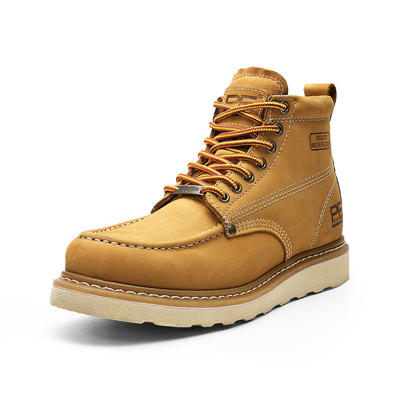 Amerikaanse Trendy Casual Retro Outdoor Comfortabele Effen Kleur Werkschoenen van Echt Leer met Ronde Neus en Vetersluiting voor Heren