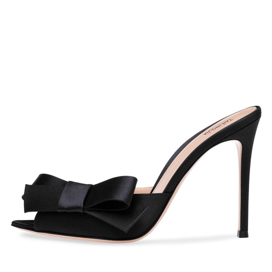 Europese en Amerikaanse Elegante Gamoureus TALINGJIA Effen Kleur Stiletto Sandalen met Open Teen en Strik voor Dames