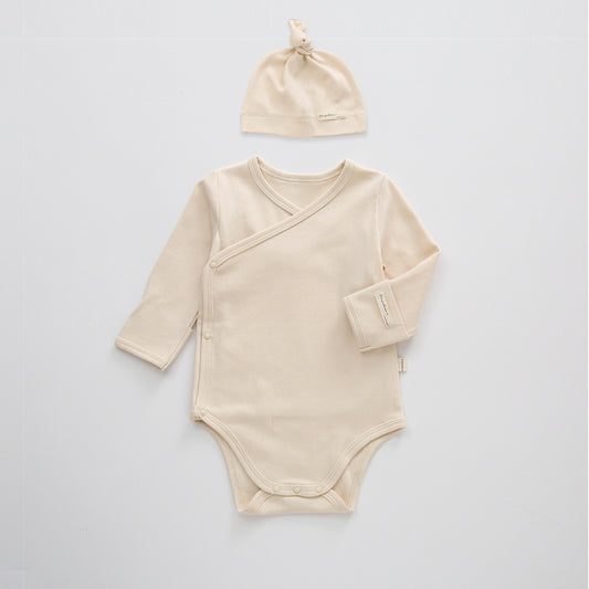 Puur Gekleurde Katoenen Rompers met Lange Mouwen & Muts voor Baby's