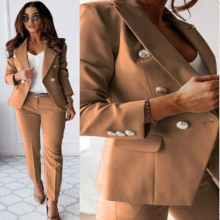 Modieuze Casual Formele Effen Kleur 2-delige Pak * Blazer & Pantalon met Knoopsluitin en Zakken voor Dames & Plus-size