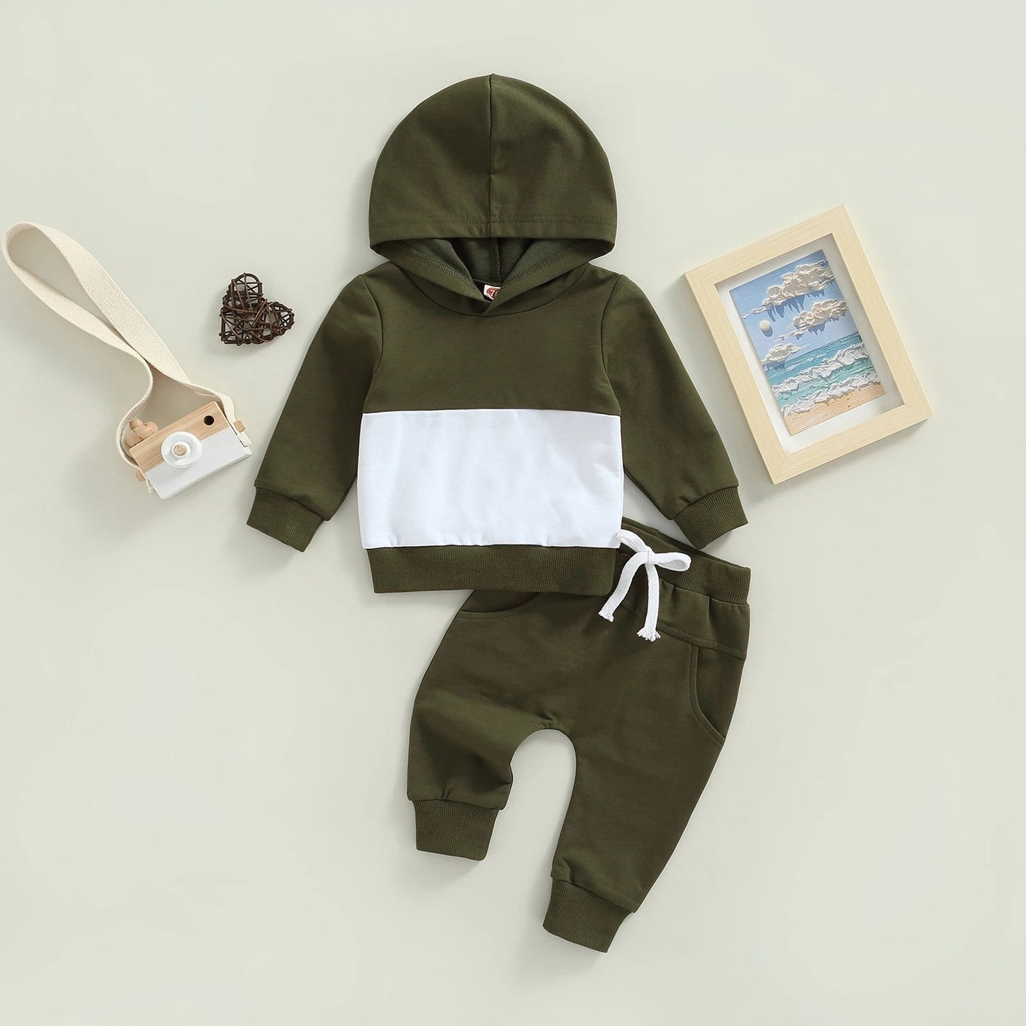 Casual Effen Kleur Hoodie met Patchwork & Broek 2-delige Set voor Peuters/ Kinderen