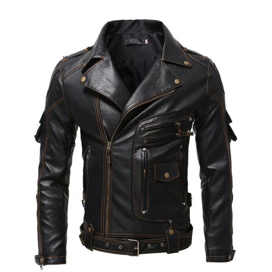 Retro Personality Multi-pocket Motorjacket van PU-Leer met Ritssluiting voor Heren