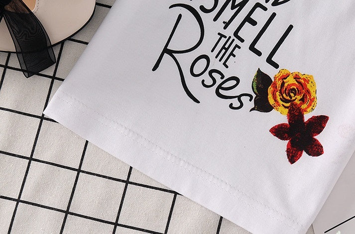 Meisjes-Outfit Twee-delig Wit T-shirt met Print & Denim Rok met Print