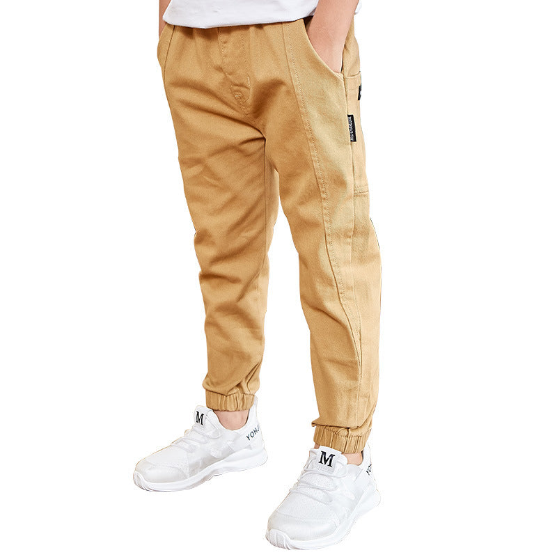 Stijlvolle Casual Effen Kleur Katoenen Linnen Dunne Multi-pocktet Chino Cargobroek voor Kinderen