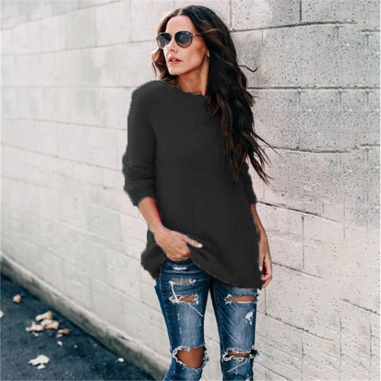 Europese en Amerikaanse Effen Kleur Gebreide Pluizige Trui voor Dames/ Pluz-sizes & Meiden