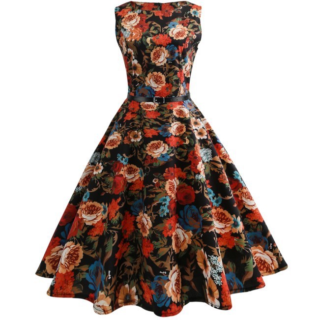 Hepburn Style Casual Vintage Mouwloze Taillejurk met Print voor Dames & Plus-size