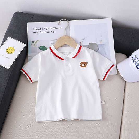 Trendy Korte Mouwen Polo met Geborduurde Dieren in Europese en Britse Stijl voor Peuters/ Kinderen