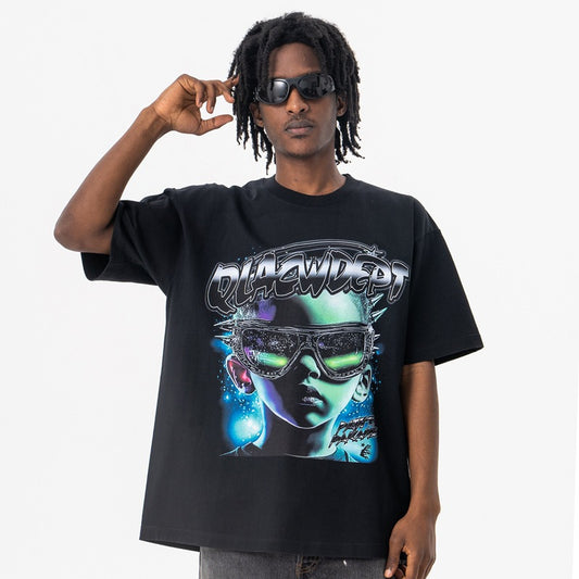Modieuze Klassieke Effen Kleur Casual Vintage Alien T-shirt met Ronde Hals en Korte Mouwen voor Heren