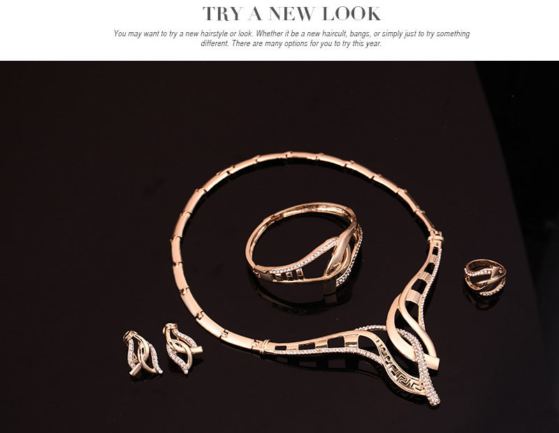 Europese Designer Ontwerp Elegante Feestelijke/Bruiloften 4-delige Sieradenset met Vergulde Goud en Strass-steentjes voor Dames