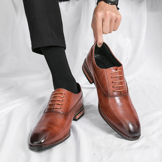 Klassieke Elegante Effen Kleur Casual/Business Oxford Schoenen van Echt Leer met Gepolijste Spitse Neus en Gesloten Vetersluiting voor Heren