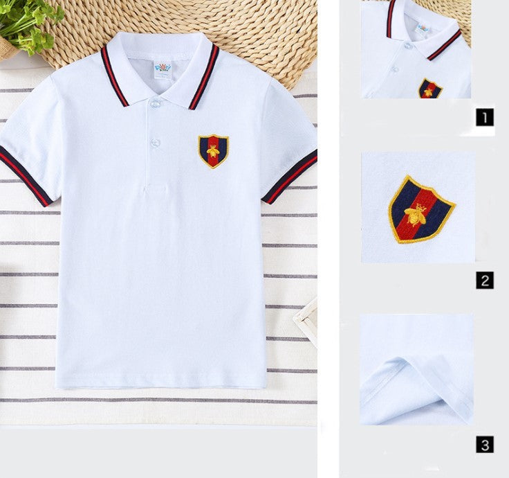 Amerikaanse Modieuze Casual Korte Mouw Gestreepte Poloshirt met Geborduurde Embleem en Kraag voor Kinderen