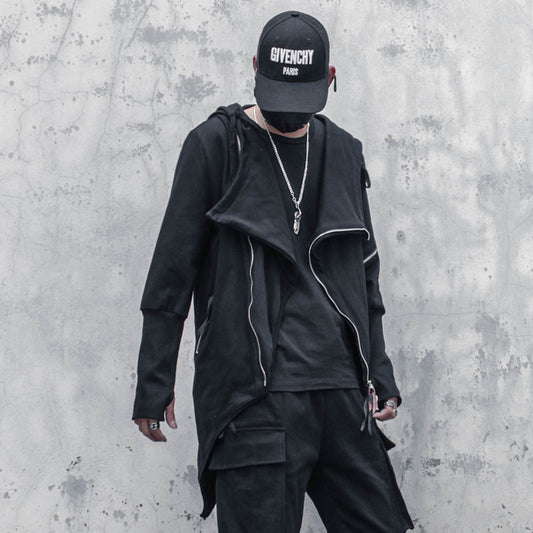 Designer Ontwerp Donkere Asymmetrische Gothic Trenchcoat voor Heren