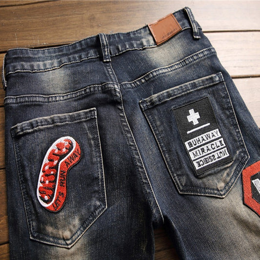 Ripped jeans met badgepatch in Europese en Amerikaanse Stijl voor Heren & Jongens