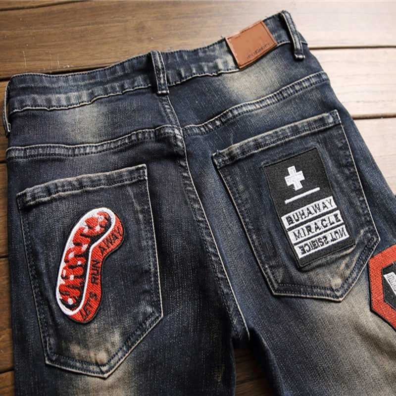 Ripped jeans met badgepatch in Europese en Amerikaanse Stijl voor Heren & Jongens