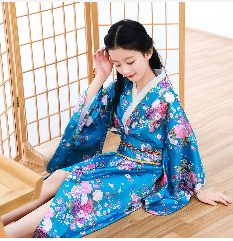Japanse Satijnen Kimono met Bloemenprint voor Meisjes