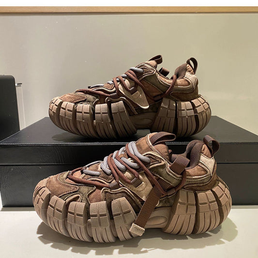 Europese Trendy Chunkey Sneakers van PU-Leer met Bandenprofiel Zool en Vetersluiting voor Heren