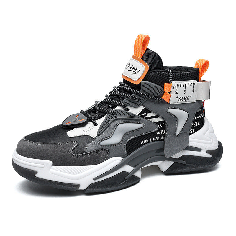 Uniek Amerikaanse Ontwerp Casual Retro Ademend Hoge Sneakers van Mesh met Vetersluiting en Dikke Zool voor Heren