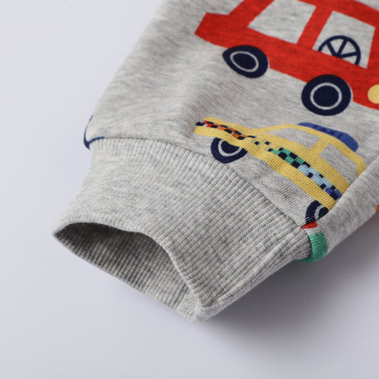 Trendy Casual Effen Kleur Pyjama/Joggingbroek met Bedrukte All-Over Voertuigenprint voor Kinderen (2-7Y)