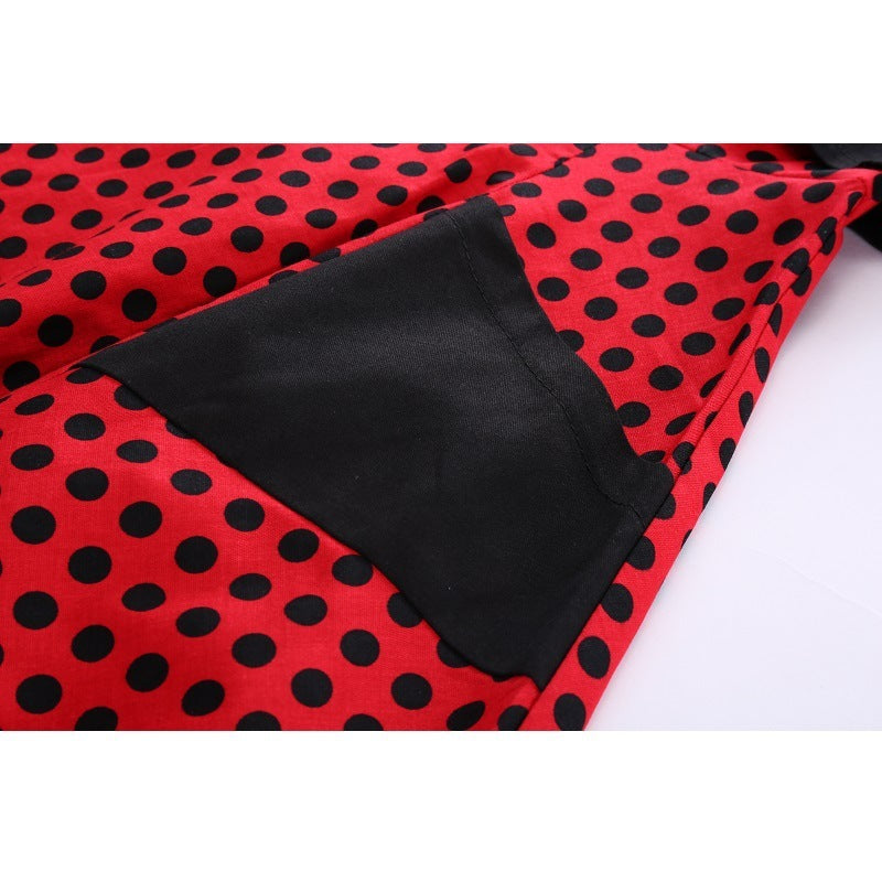 Hepburn Style Casual Vintage Rode Jurk met Korte Mouwen en Stippen-patroon voor Dames & Plus-size