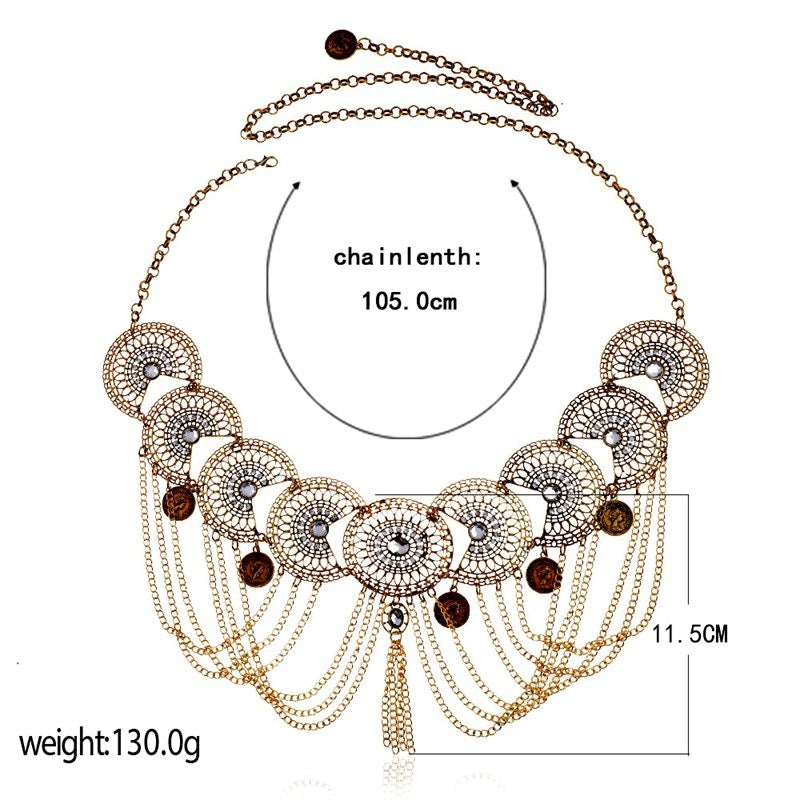 Modieuze Retro Etnische Stijl Holle Tailleketting met Muntenkwastjes van Legering voor Dames
