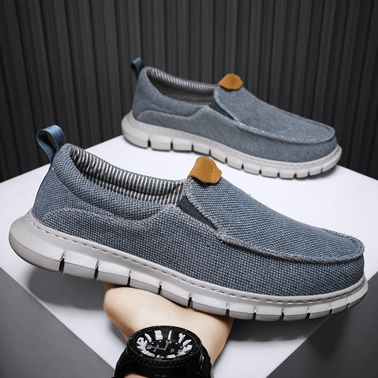 Eenvoudig Comfortabele Effen Kleur Casual Oversized Canvas Instapschoenen van Mesh met Dikke Rubberzool en Ronde Neus voor Heren