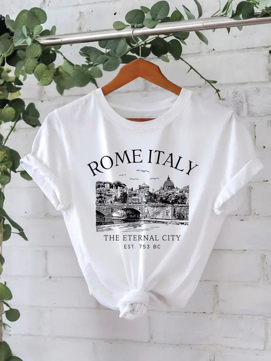 Trendy Stijlvolle Streetwear Effen Kleur Casual Ronde Hals T-shirt met Letterprint en Korte Mouwen voor Dames/Meiden & Plus-Size