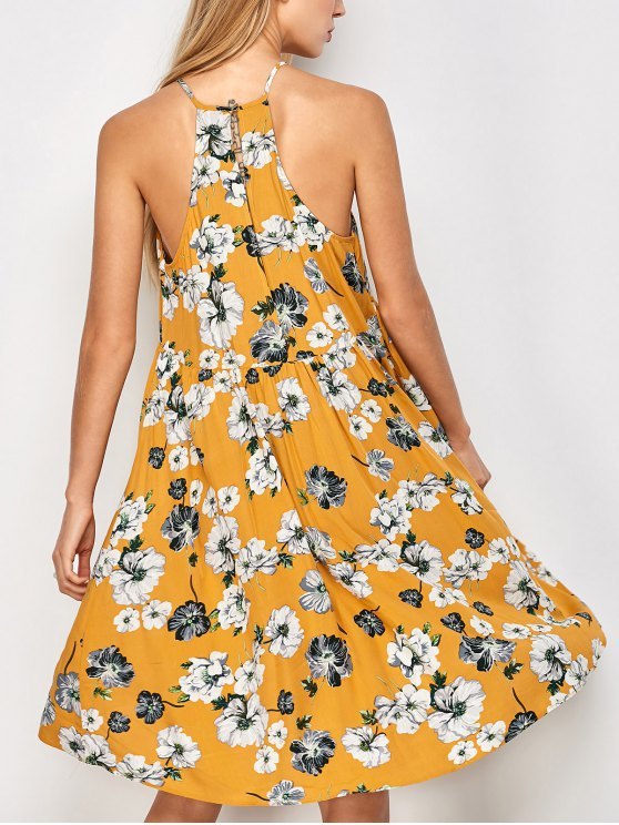 Casual Mouwloze Vintage Bloemenprint Midi Jurk voor Dames