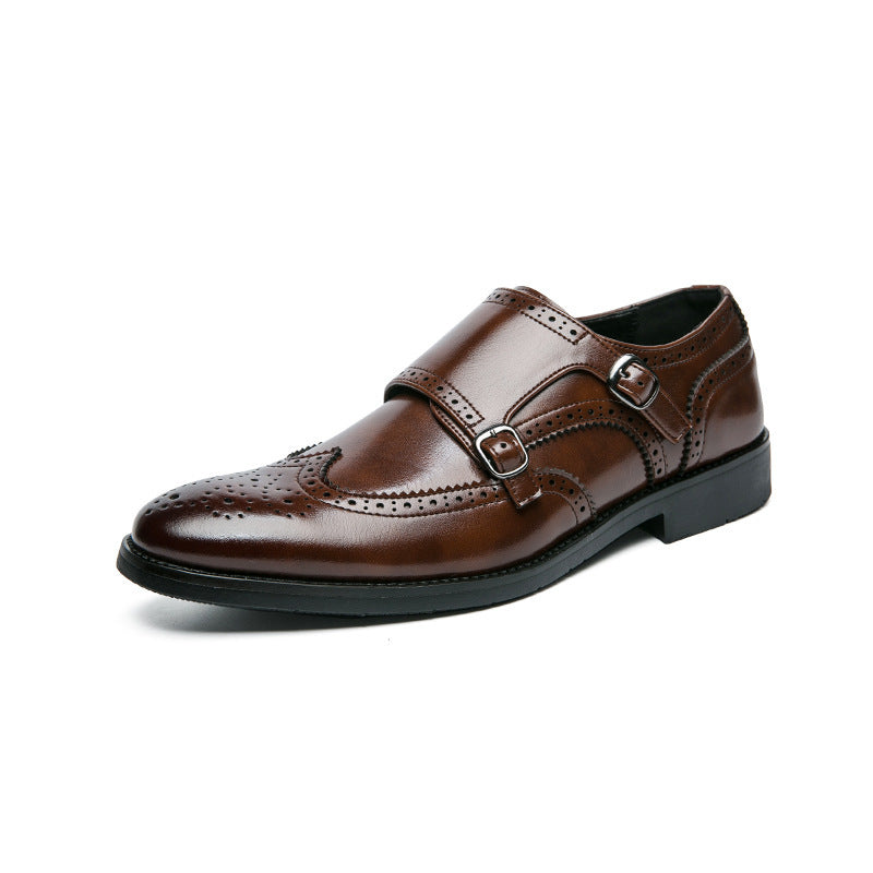 Elegante Effen Kleur Casual/Business Brogue Double Monk Strap Schoenen van PU-Leer met Geperforeerde Details en Klassieke Gespsluiting voor Heren