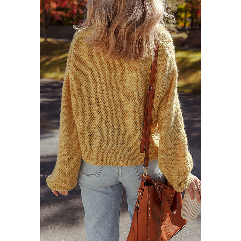 Casual Losse Geplooide Trui-cardigan met Knopen in Europese en Amerikaanse Stijl voor Dames & Meiden