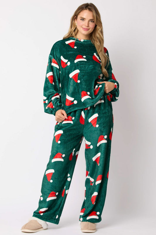 Kerstmis Unieke Casual Schattige Flanellen All-Over Bedrukte Kerstmisprint Huis/ Pyjama-outfit voor Dames & Plus-size