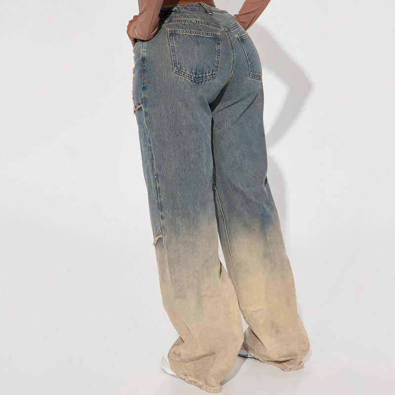 American Fashion Street Retro Washed Jeans met Patches voor Dames & Meisjes