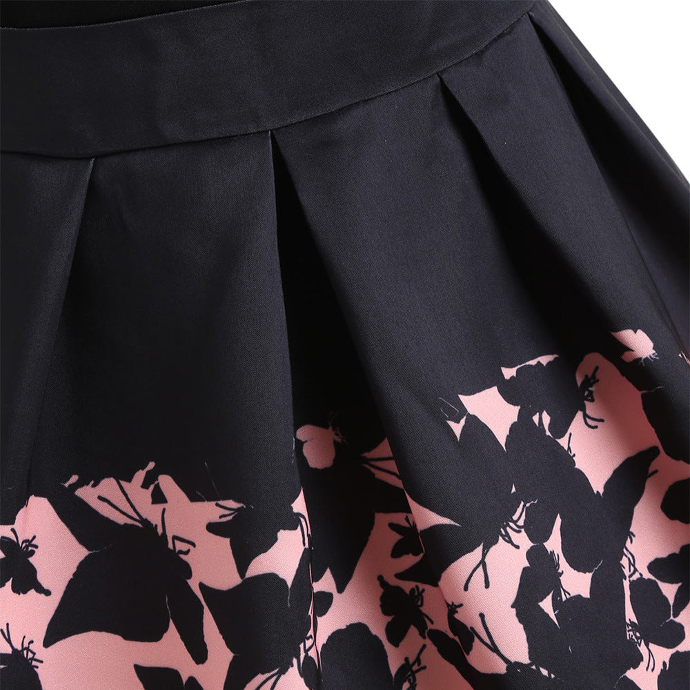 Elegante Vintage Off-Shoulder Gepooide Feestelijke-jurk met Vlinderpatroon voor Dames & Plus-size