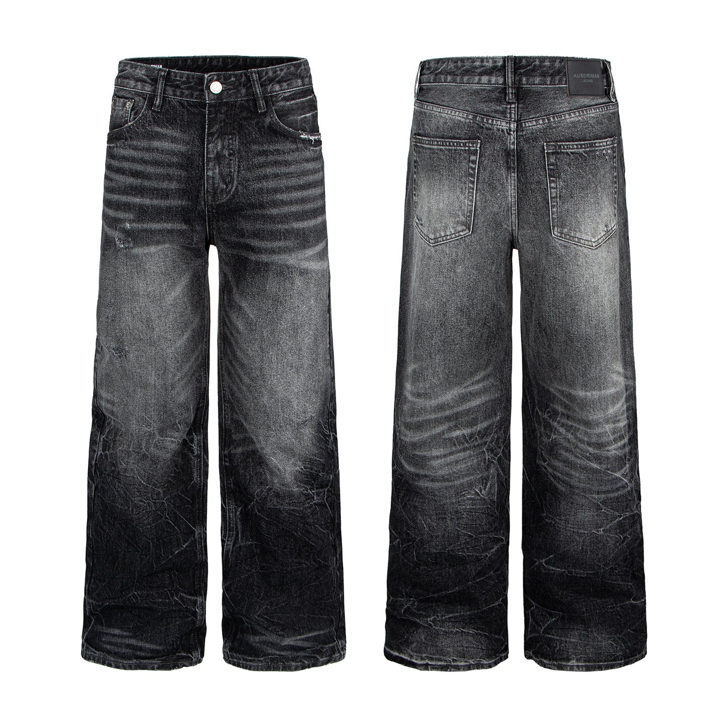 Trendy Stijlvolle Effen Kleur Distressed Casual Vintage Washed Demin Jeans met Bliksempatroon en Rechte Pijpen voor Unisex