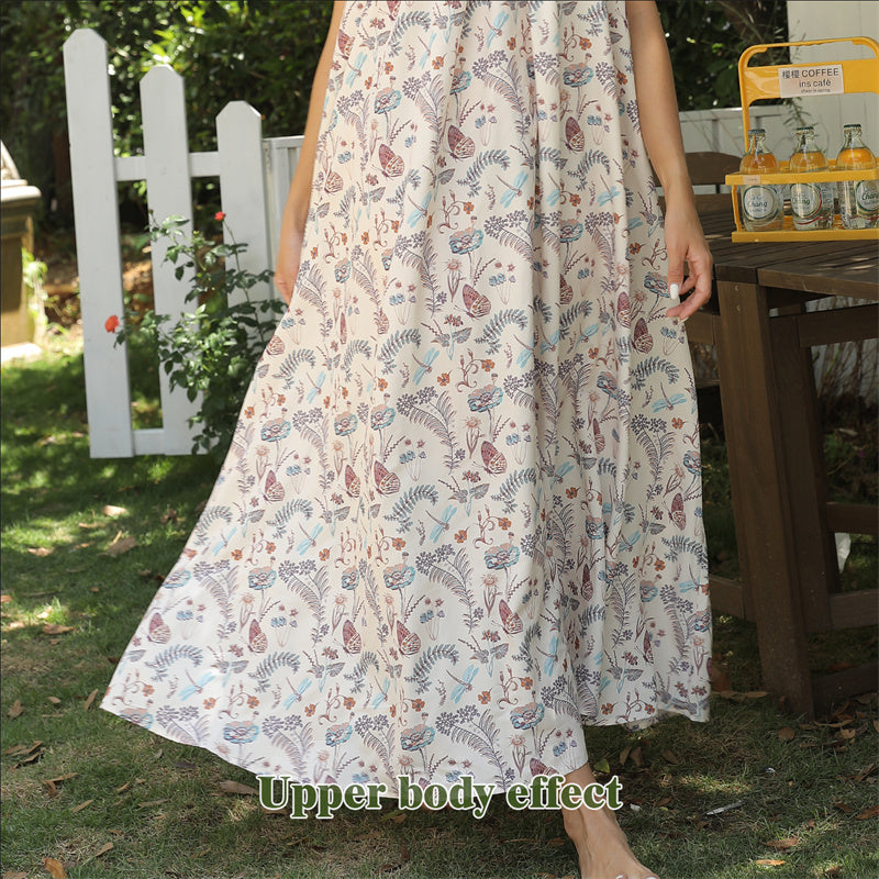 Casual Bloemenprint Maxi-jurk met Spaghetti-bandjes en V-hals voor Dames & Plus-size