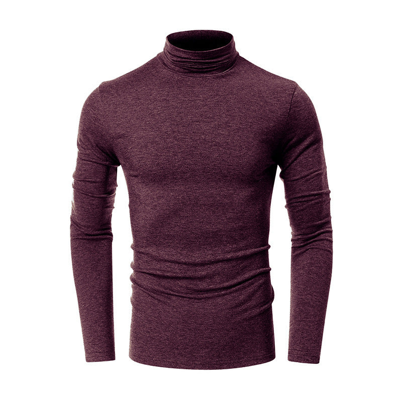 Amerikaanse Casual Elegante Slim-fit Effen Kleur Turtleneck T-shirt met Lange Mouwen voor Heren