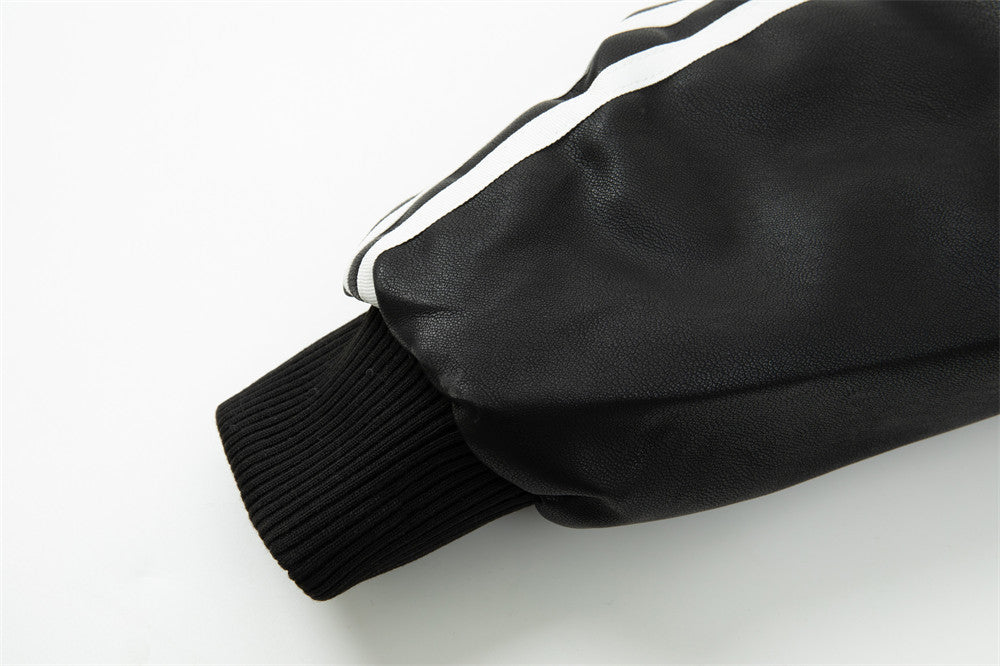 Casual Gestreepte Jas van PU-Leer met Capuchon en Rits voor Heren