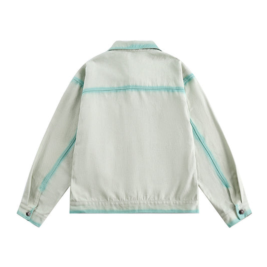 Casual Handgeschilderde Groene Outline Jacket voor Heren & Dames/ Plus-size