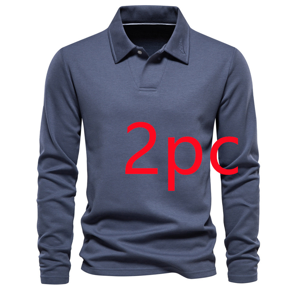 Fashion Uniek Designer Casual Revers Poloshirt in Effen Kleur met Lange Mouwen voor Heren