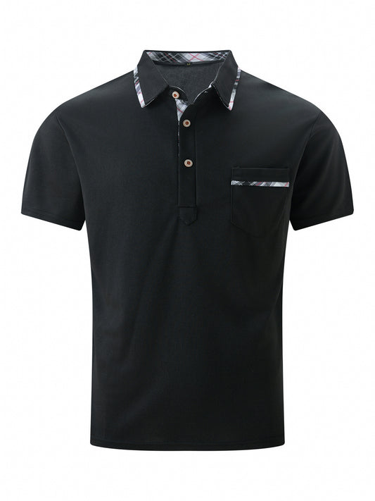 Amerikaanse Trendy Casual Knoopsluiting Revers Poloshirt met Korte Mouwen en Borstzak voor Heren